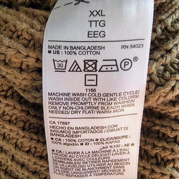 Old Navy Chunky Shaker Knit Sweater Olive Green Oversized Boxy XXL 100% Cotton - Picture 7 of 7